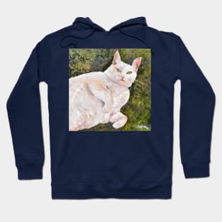 White Cat on Grass Hoodie